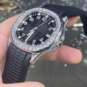 Montre mécanique automatique de luxe pour homme avec lunette sertie de diamants, bracelet en silicone noir classique, montre-bracelet sport et affaires - Product Image 1