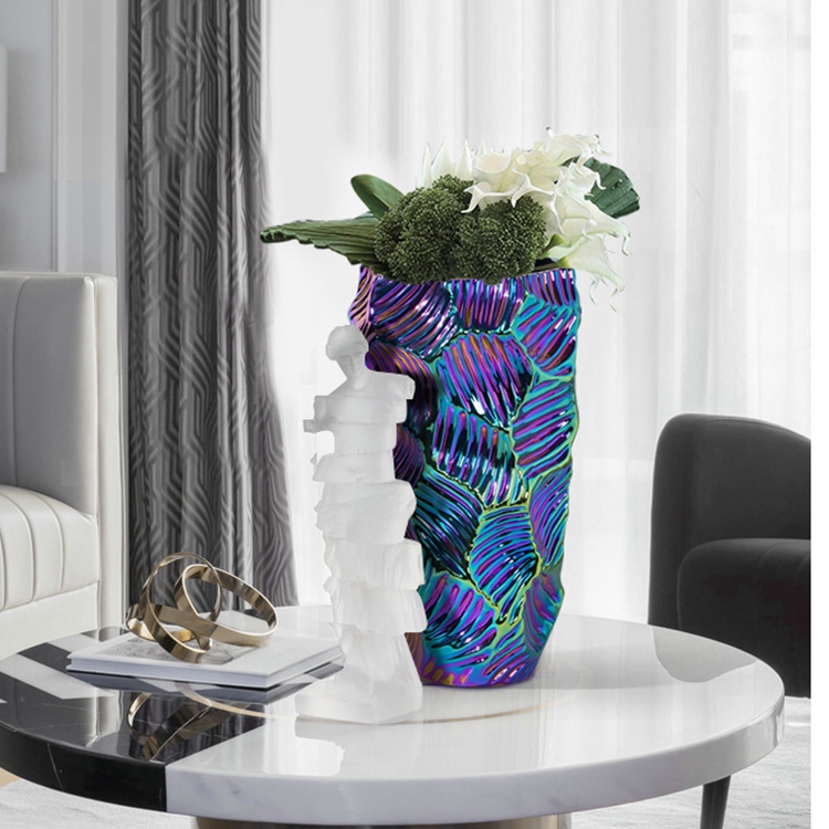 Creative light luxury living room room flower arrangement decoration fish scale dazzle color ceramic vase