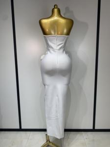 Abito Aderente da Donna Senza Spalline con <span class=keywords><strong>Fiori</strong></span> Bianchi Elegante Sexy Moda Casual Streetwear <span class=keywords><strong>per</strong></span> Club e Feste di Compleanno - Product Image 3