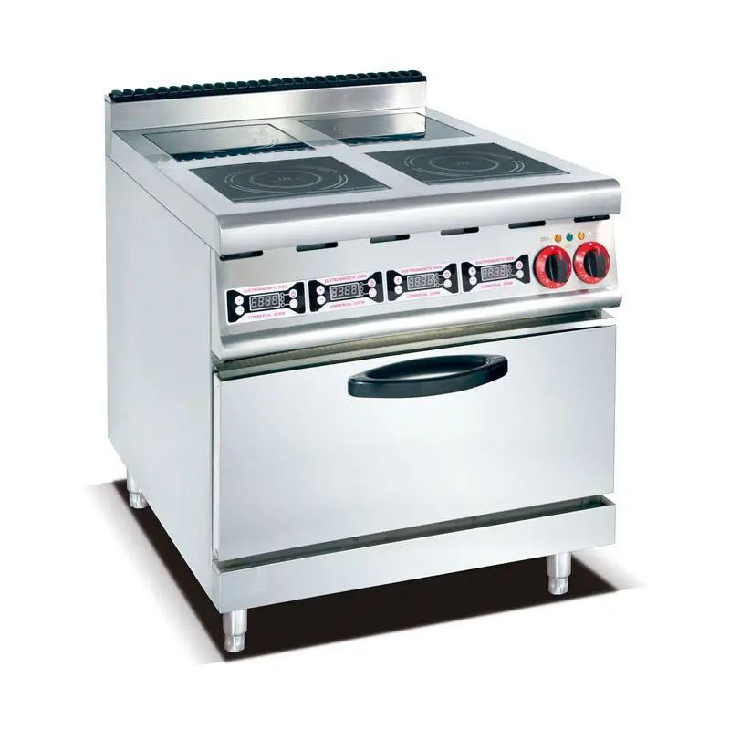 Estufa de inducción eléctrica independiente, cocina de inducción de 4 quemadores de acero inoxidable con horno