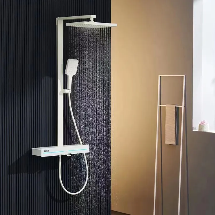 Último diseño de lujo personalizar termostato ducha mezclador conjunto montado en la pared lluvia ducha conjuntos pantalla digital ducha conjuntos