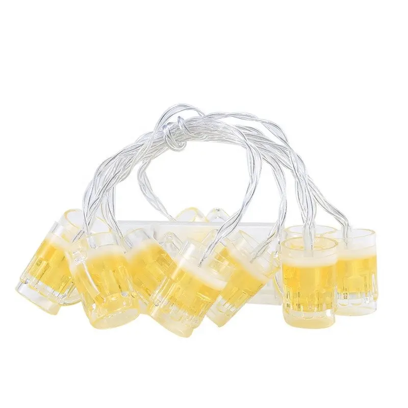 House Room Decoration AA Battery Operated Bottle Warm White Led String Light Mini Yellow Beer Mug Christmas Decorative Lights