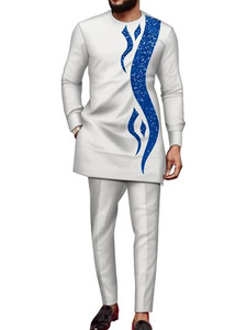Men's Kaftan Luxury Designer Set African Clothing Men Club Party Suit Embroidered <strong>Top</strong> and Long Pants 2PCS <strong>Festive</strong> Wedding Sets - Product Image 4
