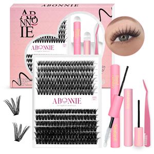 Abonnie DIY Eyelash Extension <b>Kit</b> With Glue Tweezers And Remover For False <b>Lashes</b> Curly Thick Black Cotton Stalk - Product Image 1
