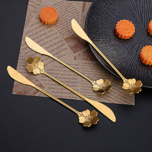 Ensemble cuillère-couteau en acier inoxydable 304, motif fleur de cerisier, longue cuillère à café, emballage individuel jetable - Product Image 2