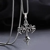 Collier Pendentif Amulette Flamme Croix Vintage Tendance Punk Gothique avec Longue Chaîne pour Hommes et Femmes