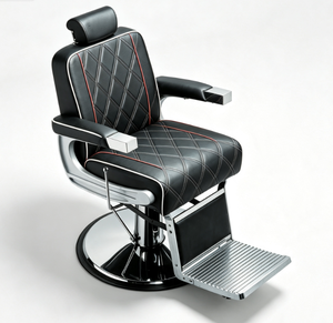 Chaise de barbier hydraulique noire en cuir PU, cuir synthétique, inclinable, chaise de coiffure de salon, pivotante à 360 degrés, réglable en hauteur - Product Image 2