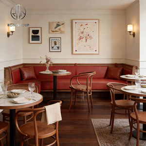 Sofá de Cuero Rojo Estilo Moderno de Mediados de Siglo, Silla de Madera Curvada, Mesa de Mármol con Patas de Metal para <span class=keywords><strong>Restaurante</strong></span>, Cafetería, Hotel - Product Image 6