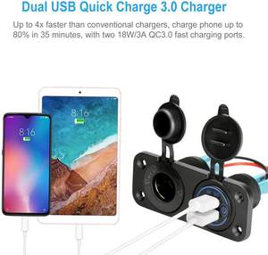 Chargeur <span class=keywords><strong>USB</strong></span> <span class=keywords><strong>double</strong></span> QC3.0 12v avec adaptateur de <span class=keywords><strong>prise</strong></span> de lumière de cigarette pré-câblé pour bateau de camping-car marin - Product Image 6