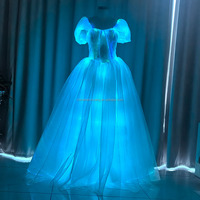 Robe longue de princesse à manches bouffantes en fibre optique LED, costume de scène lumineux pour spectacle, fête, festival, événement, mariage