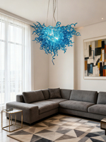 Haute Qualité Bleu Long Pendentif Lumière Maison Hôtel Restaurant Escaliers Soufflé À La Main Lustre En Verre De Murano