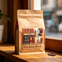 Sacs d'emballage pour grains de café de qualité alimentaire, personnalisés, écologiques, résistants à l'humidité, imprimés en gravure, à fond plat