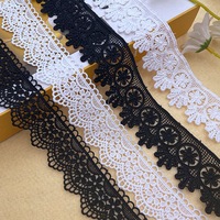Bordure en dentelle guipure en fibre de lait, personnalisée, non élastique, noire et blanche, pour chaussures et sacs