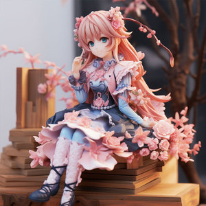 Figura de Resina Personalizada de Anime Hecha a Mano, Chica Sentada con Cabello Rosa y Vestido Azul, Temática Japonesa de Fantasía y Ciencia Ficción, para Mayores de 12 Años - Product Image 3