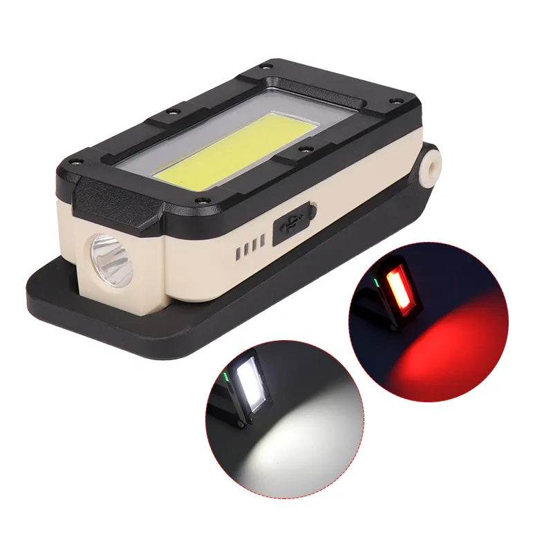Portable COB+XPE LED Flashlight Torch USB Rechargeable LED Red and white Light Magnet hook Work Lantern + Built-in battery