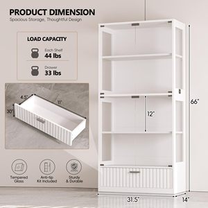Vitrina Moderna de Vidrio SENYU con Iluminación LED, 4 Estantes, 1 Cajón, Mueble de Almacenamiento para Sala de Estar, Vitrina para Curiosidades - Product Image 3