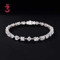 Bracelet tennis en moissanite brillante à taille mixte avec pierres rondes, princess et baguette, en argent 925 plaqué or blanc 18 carats, bijoux hip-hop
