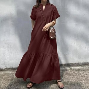 Robe longue décontractée ample à <span class=keywords><strong>col</strong></span> montant et <span class=keywords><strong>col</strong></span> en V, manches courtes, à volants, coupe trapèze, avec poches pour <span class=keywords><strong>femme</strong></span> - Product Image 4