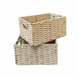Wicker Storage Baskets-woven Seagrass Basket For Organizing Stackable Natural Storage Bins With Handles For Laundry Room