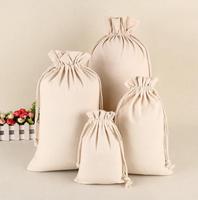 Pochette en coton écologique Sac à cordon en toile de coton imprimée de logo personnalisé avec double sac à cordon