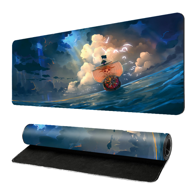 One Piece Anime Large Mousepad Non-Slip Rubber Base Gaming Mouse Keyboard Mat Home Office Computer with Pirate Ship Design