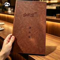 Porte-menu en cuir PU avec poche d'angle, dossier de menu double pliage pour restaurant, logo personnalisé en relief pour café, bar, bistrot