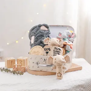 2024 Offre Spéciale nouvellement conçu éducatif Montessori bébé ensemble cadeau en bois bébé boîte-cadeau en bois Animal couleur hochet