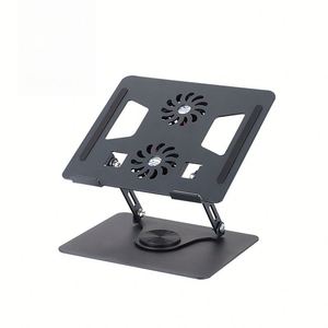 Support portable ergonomique pour ordinateur portable en métal, rotatif à 360 degrés, réglable en hauteur, pliable, avec double ventilateur de refroidissement - Product Image 1