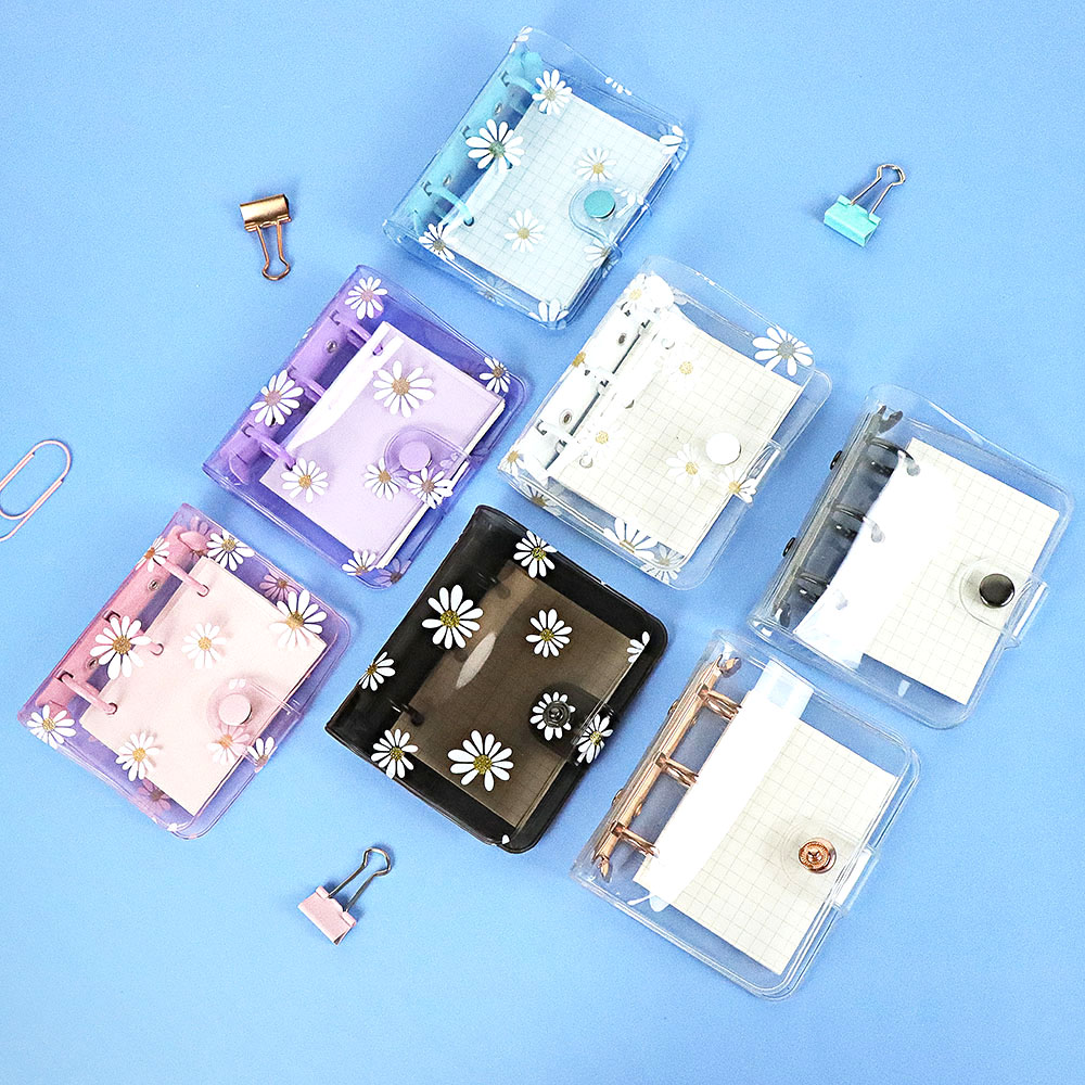 Многоразовая Обложка для ежедневника, прозрачная оболочка для блокнота из ПВХ, цветная застежка на защелке, с 3 кольцами, папка с листьями
