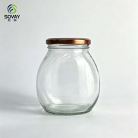 Pot en verre incurvé unique en forme de poire de 500 ml, récipient vide permettant l'application de logo personnalisé pour l'emballage alimentaire commercial de forme spéciale