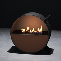 Cheminée électrique LED circulaire décorative autoportante avec structure métallique, économie d'énergie, luminosité de la flamme réglable