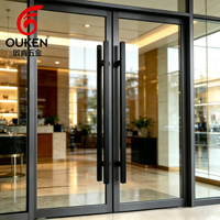 Poignée de porte moderne de luxe en acier inoxydable pour villa, hôtel, entrée en verre, finition brossée, anti-traces de doigts, noire, épaisse, longue, quincaillerie
