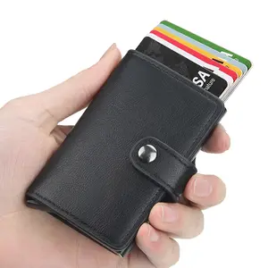 Notebook Carteira Minimalista para homens Slim Pop Up Titular Do Cartão Estojo De Alumínio RFID Bloqueio De Fibra De Carbono De Couro metal