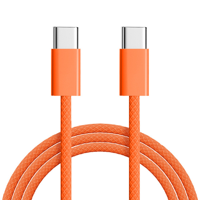 60W Braided Weaving Foil Fast Charging Data Cable 1 Meter Orange iPhone 15/16/17 Mobile Phones Safe Non-Burning Pure Copper