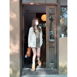 女性用ソフトファジーニットオープンフロントカーディガンカジュアル長袖ルーズミッドレングスセーターコートポケット付き日常着用コート - Product Image 4