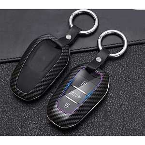 Keyyou — coque de Protection de clé de voiture en fibre de carbone, porte-clés de voiture pour <span class=keywords><strong>peugeot</strong></span> 508, 3008, 5008, 408, 308, 2008, 2016, 2017, 2018, 2019, 2020, 2021, <span class=keywords><strong>2022</strong></span> - Product Image 1
