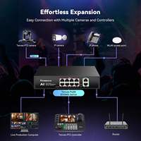 Conmutador Ethernet Gigabit Tenveo PoE8, 8 Puertos PoE+2 Uplink, Transmisión de 100m y Seguridad VLAN, Gigabit RJ45, 30W, Alta Estabilidad