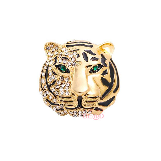 2025 Fashionable High-end Half Face Diamond Inlaid tiger Collar Needle Men's Chest Flower Clothing Accessories Suit Alloy Brooch