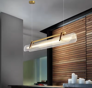 Zeal Lighting Tendering Iron Line Diseñador Comedor de lujo Lámpara colgante nórdica de vidrio dorado - Product Image 1