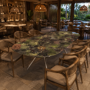 Customized Luxury Four Seasons Green Marble Dining <b>Table</b> Rechtangel <b>Top</b> Modern Custom Design Villa 6~8 Seater - Product Image 6