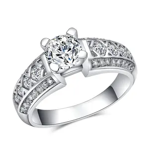 Anel de casamento 18k branco banhado a ouro cz zircônia diamante