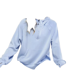 Sudadera con Capucha Azul Claro para Mujer, Manga Larga, Tejida, Transpirable, Color Sólido, Ropa Casual de Otoño con Bolsillos - Product Image 1