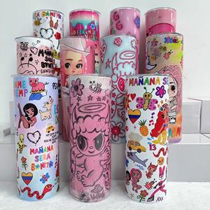 Nueva llegada personalizada Linda caricatura Rosa Karol G álbum diseñador 20oz flaco aislado tazas de café vaso con tapa y pajita - Product Image 4