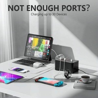 Chargeur de Bureau Multi-Ports 30 Ports USB-A et USB-C Tout-en-Un, Station de Recharge Rapide 150W avec 15 Ports USB-A et 15 Ports USB-C