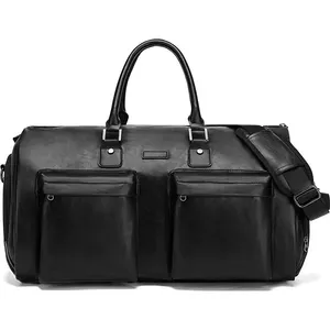 High Quality Travel Suit Bag Business Men Vintage Weekender Bag Carry On Leather Garment Duffel Bag