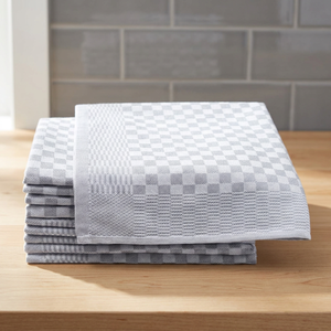 Serviette de cuisine rectangulaire en coton écologique tissé à carreaux, absorbante, grise, lavable en machine et à la main - Product Image 1