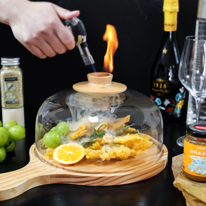 Cubierta de Vidrio Ahumado Resistente al Calor para Postres de Cocina Molecular, <span class=keywords><strong>Gourmet</strong></span> Ahumado con Asa, Juego de Bandeja de Madera - Product Image 2