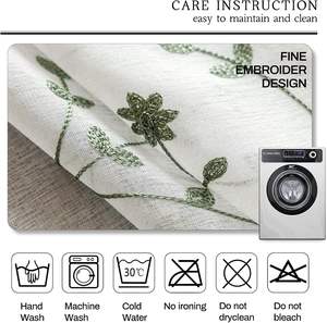 Rideaux en voile semi-transparent de style ferme élégant <span class=keywords><strong>vert</strong></span> <span class=keywords><strong>sauge</strong></span> blanc brodé de feuilles pour fenêtres de salon et de chambre à coucher - Product Image 6