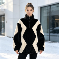 Veste polaire rétro américaine bicolore à col montant, fermeture éclair portable, chaude et personnalisable – Tailles disponibles