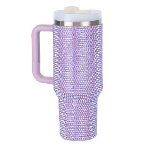 40oz Stainless Steel Vacuum Insulated Tumbler <b>with</b> Handle and Lid Leakproof <b>Straw</b> Rhinestone Design BPA Free - Product Image 3